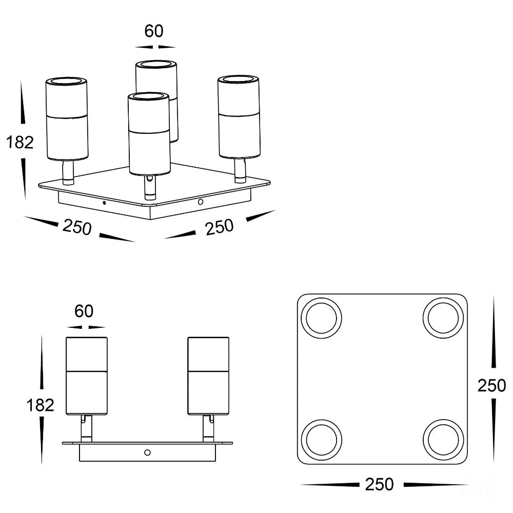 Tivah 4 Lights LED Square Plate Titanium 3CCT - HV4001T-4-TTM-SQ