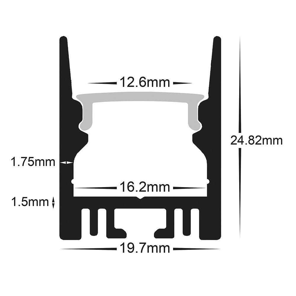 Buy Strip Light Profiles Australia LED Strip Profile H25mm L1m Black Aluminium - HV9693-2025-BLK