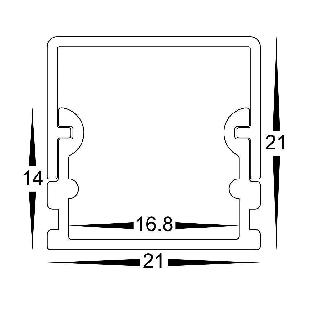 Strip Light Shallow Square Profile W21mm with Standard Diffuser Silver 3 Meter - HV9693-2114-3M