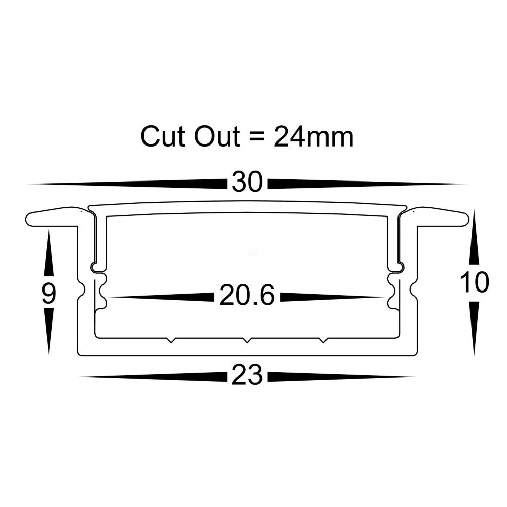 Buy Strip Light Profiles Australia Shallow Square Winged Profile W30mm 3M Silver - HV9695-2810-3M