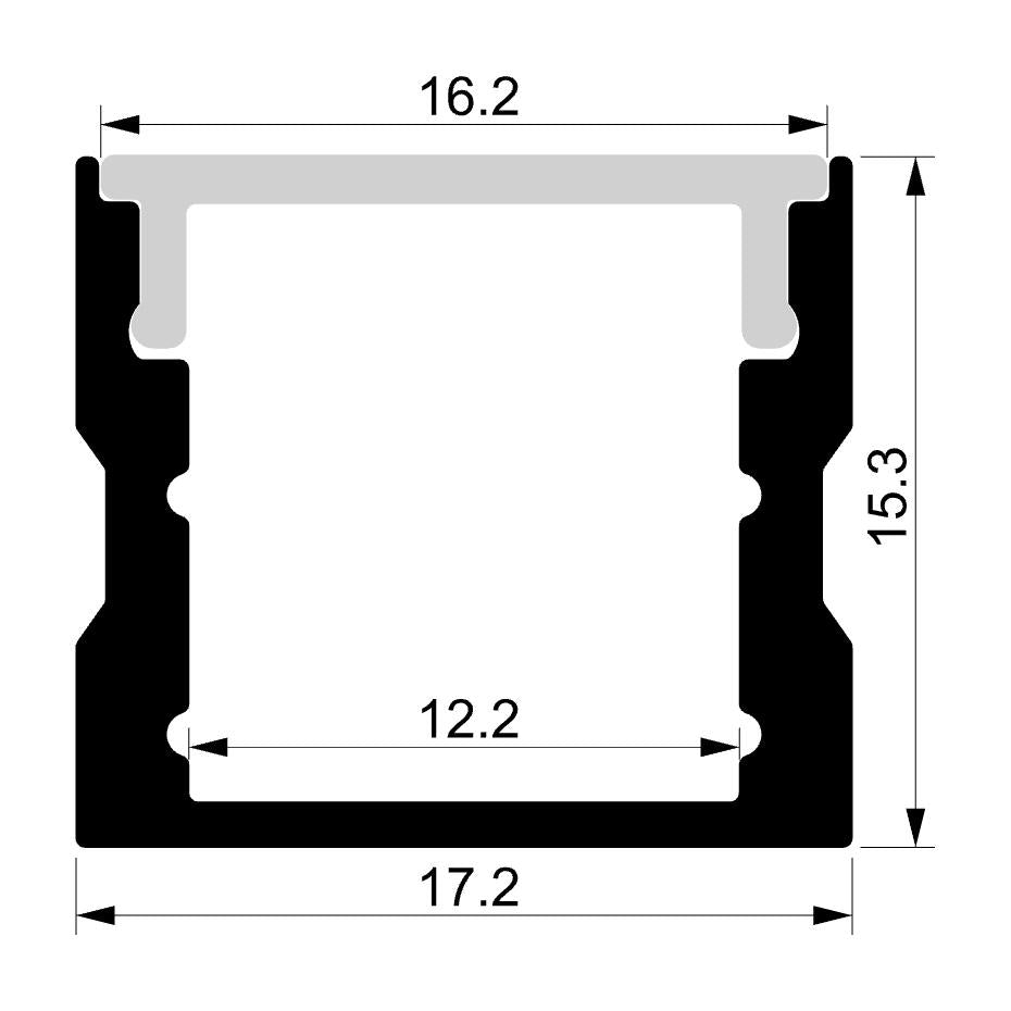 Buy Strip Light Profiles Australia HV9699-1715-2M Shallow Square Aluminium Profile with Standard Diffuser Kit 2 metre