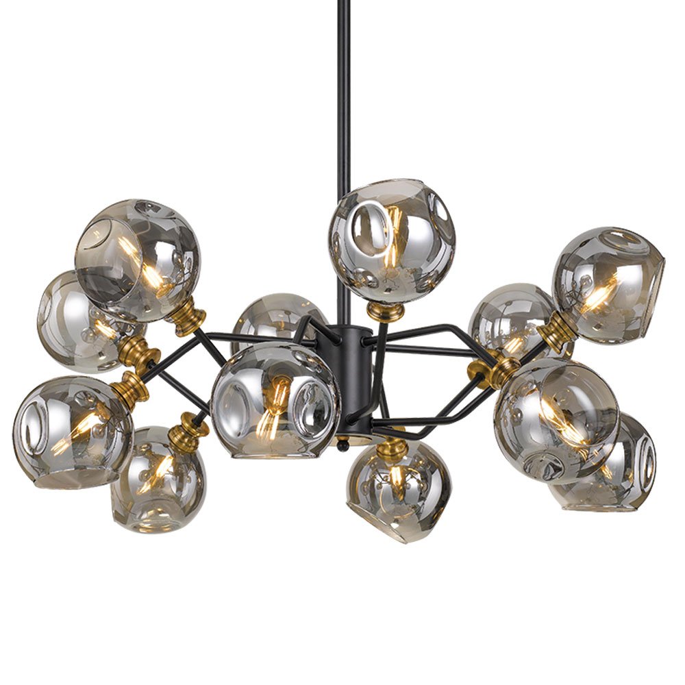Buy Pendant lights australia - Annabel 12 Light Pendant Black & Antique Brass, Smoke - ANNABEL PE12-BK