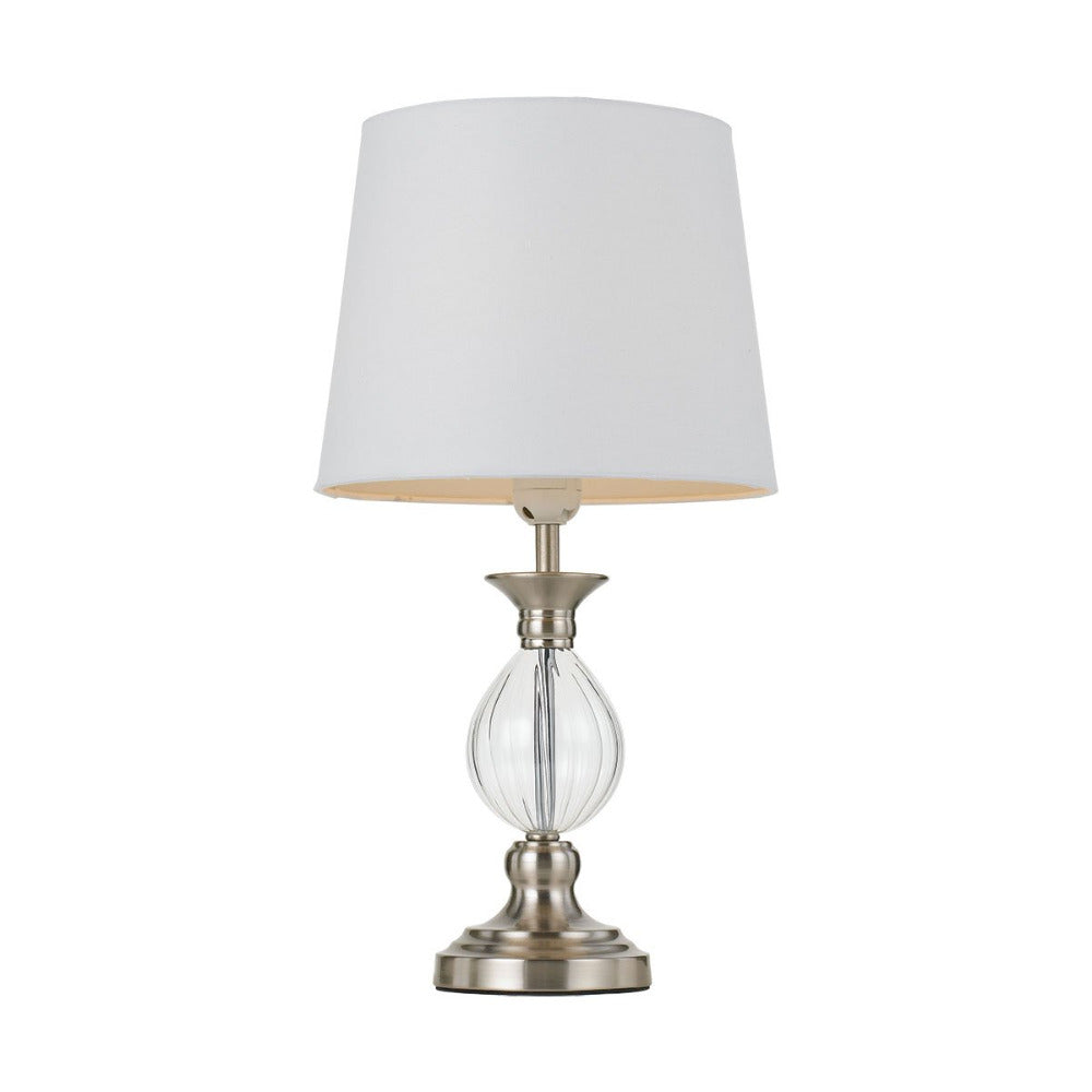 Crest 1 Light Table Lamp Nickle, Clear, White - CREST TL-NK+WH
