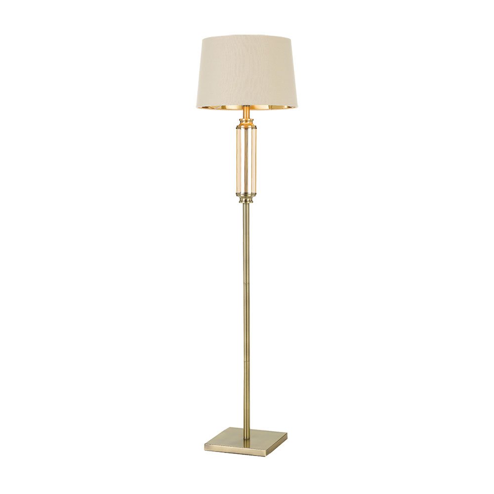 Dorcel 1 Light Floor Lamp Antique Brass, Amber & Cream, Gold - DORCEL FL-AB+AM