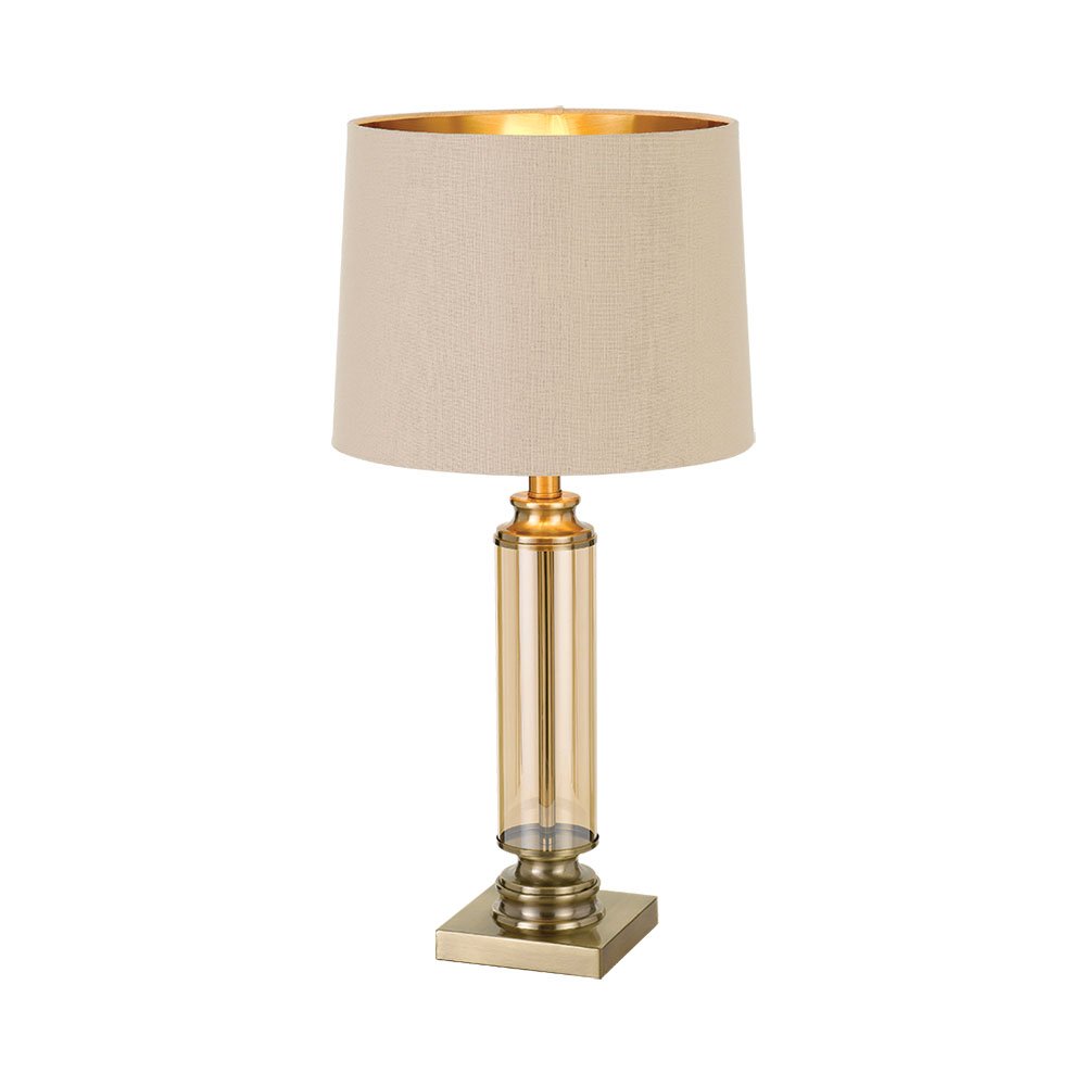 Buy Table Lamps Australia Dorcel 1 Light Table Lamp Antique Brass, Amber & Cream, Gold - DORCEL TL-AB+AM