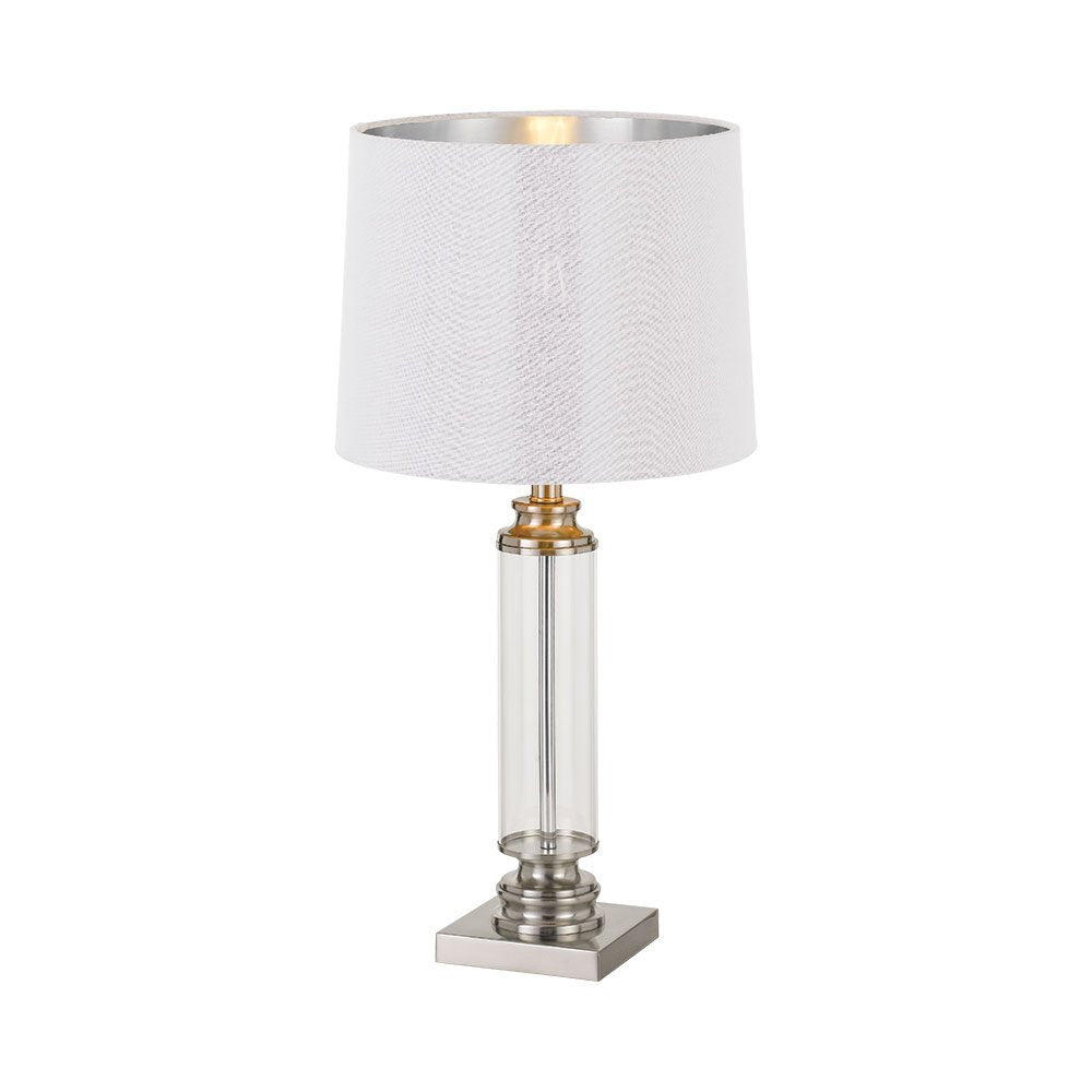Buy Table Lamps Australia Dorcel 1 Light Table Lamp Nickel, Clear & White, Silver - DORCEL TL-NK+CL