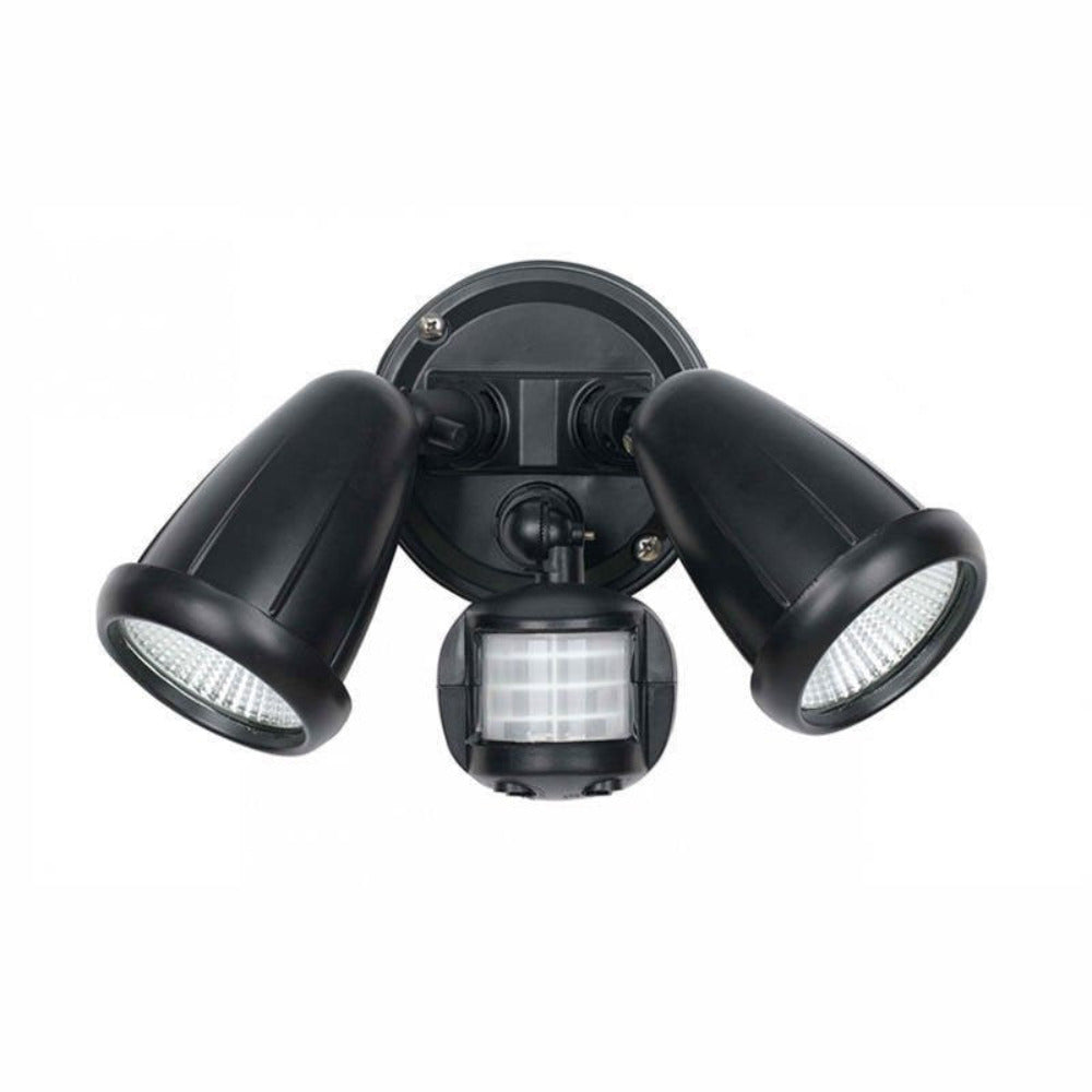 Buy Security Wall Lights Australia Illume 2 Light Spotlight LED Sensor IP44 5000K Black - ILLUME EX2S-BK
