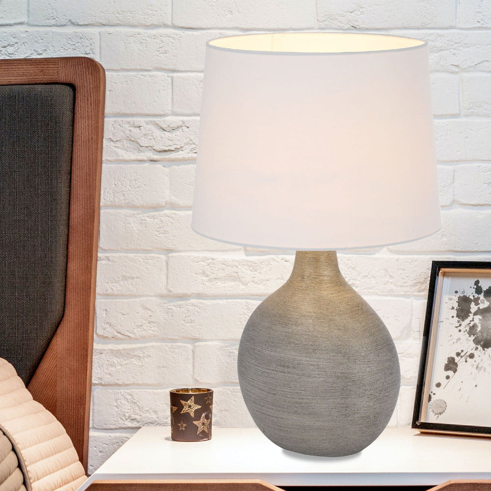 Buy Table Lamps Australia KELLY Table Lamp Light Silver Ceramic / White Fabric - KELLY TL-SLWH