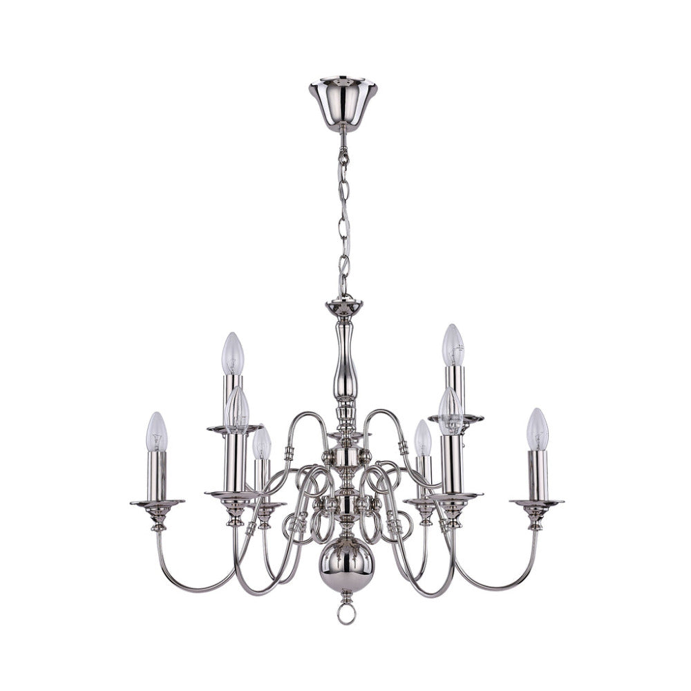 Ganeed Rustic 9 Light Large Chandelier Polished Nickel - LL002CH115L