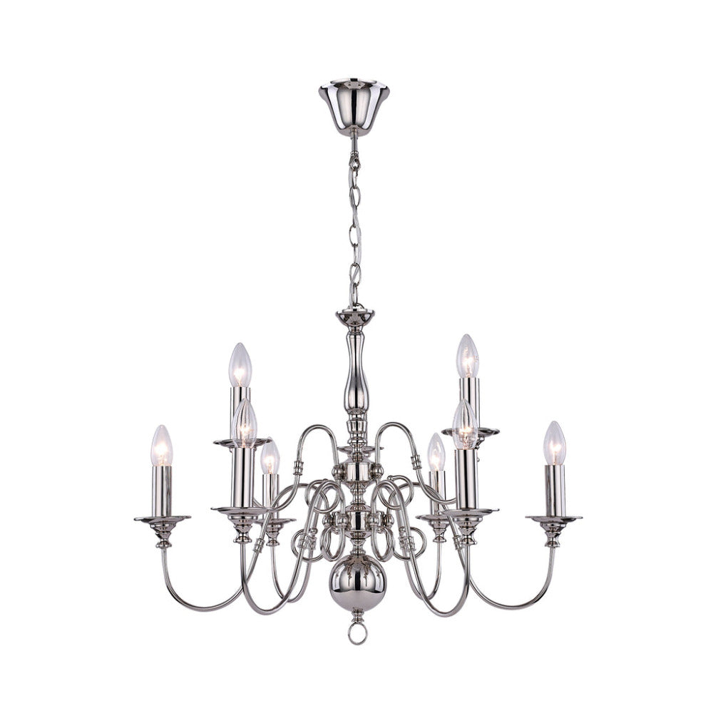 Ganeed Rustic 9 Light Large Chandelier Polished Nickel - LL002CH115L