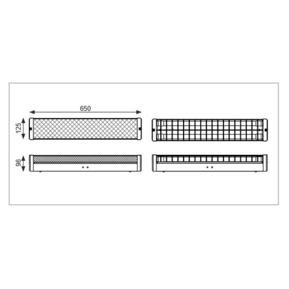 LED Batten 2 Light L650mm White Steel Wireguard - LWB210-W