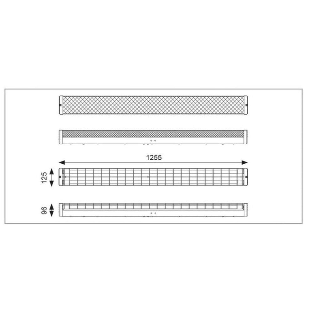 LED Batten 2 Light L1255mm White Steel Wireguard - LWB218-W