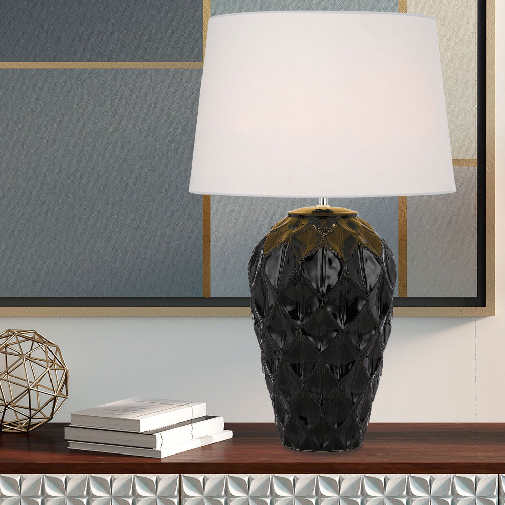 Buy Table Lamps Australia MADRID Table Lamp Black Ceramic / White Fabric - MADRID TL-BKWH