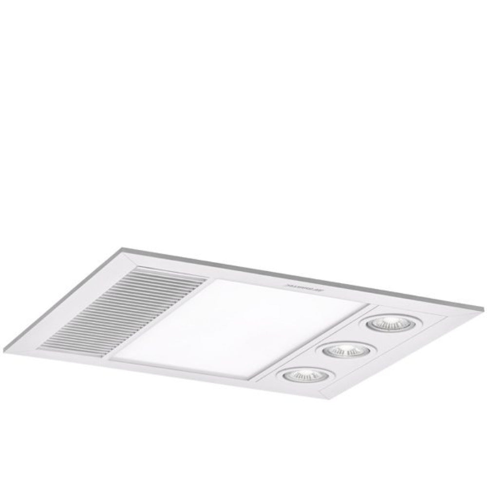 Buy 3 In 1 Bathroom Heaters Australia Linear Mini 1000W Halogen 3 in 1 Bathroom Heater & High Extraction Exhaust Fan with LED Light White - MBHM1000W