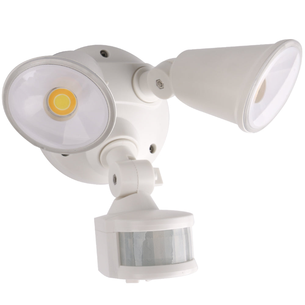 Defender Double Spot LED Outdoor Flood Light 2 x 10W Tricolour Sensor White - MLXD3452WS
