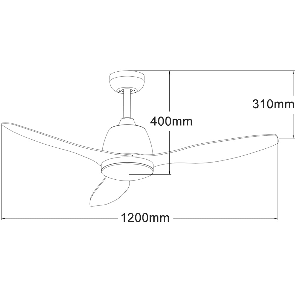 Elite 48" 3 ABS Blade Ceiling Fan with 20W LED Light CCT Matt Black Motor Bamboo Colour Blade - MEF1333MB