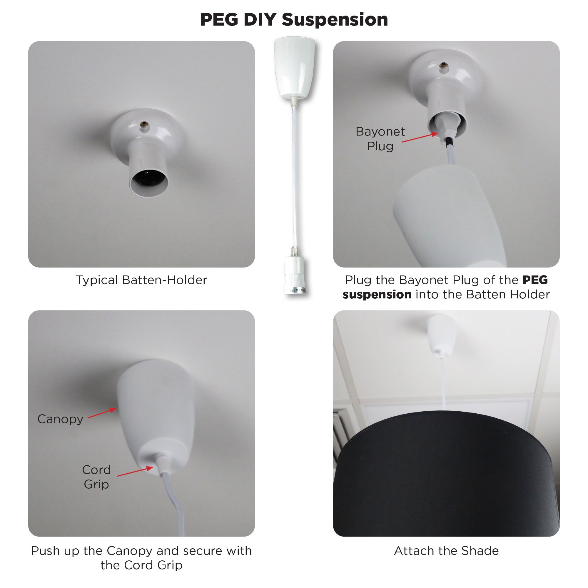 Buy DIY Pendants & Cords Australia Peg DIY Suspension 1000mm White - OL2010/100WH