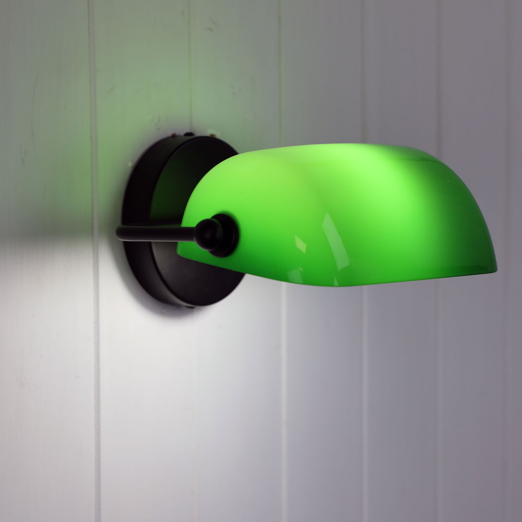 Buy Wall Sconce Australia Bankers Wall Light Black & Green Glass - OL50401BK