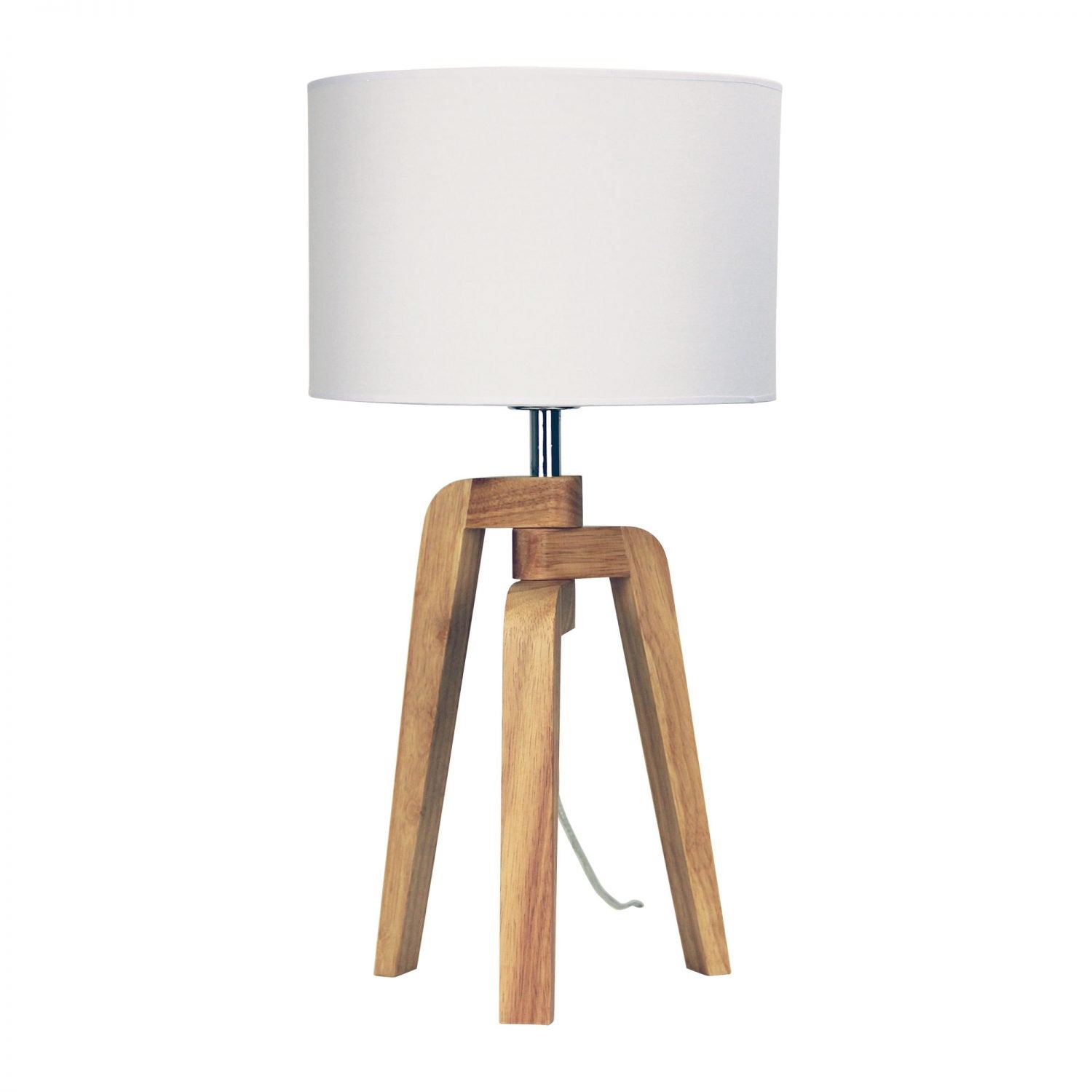 Lund 1 Light Timber Table Lamp With White Cotton Shade - OL93521WH