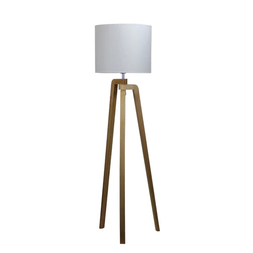 Lund 1 Light Timber Floor Lamp With White Cotton Shade - OL93523WH