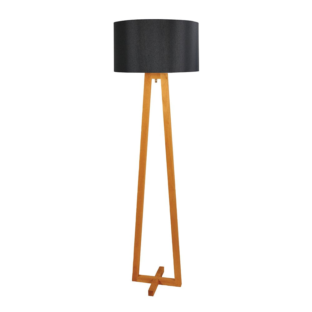 Edra 1 Light Floor Lamp Timber With Black Cotton Shade - OL93533BK