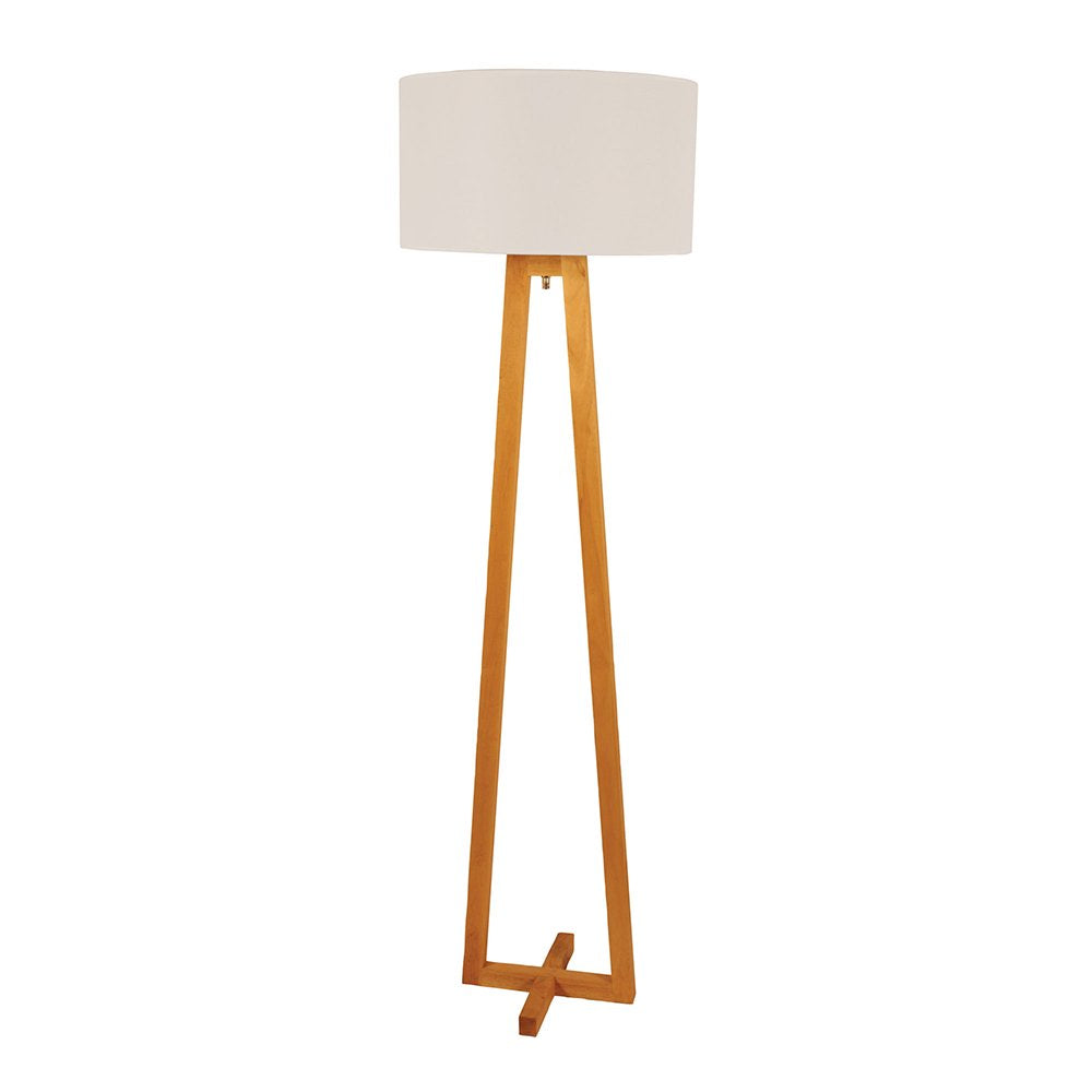 Edra 1 Light Floor Lamp Timber With White Cotton Shade - OL93533WH