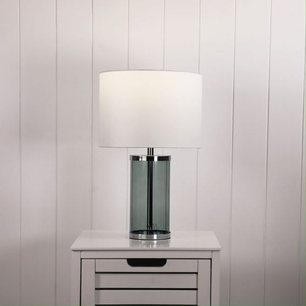 Nizio Table Lamp Green Glass White Cotton - OL95715GN