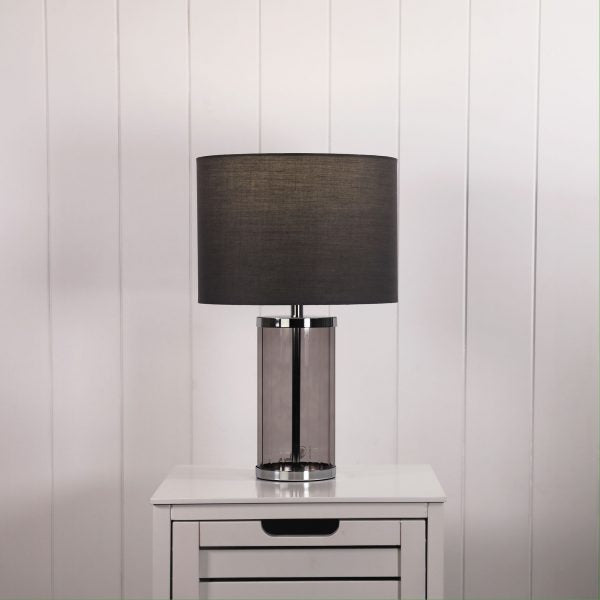 Buy Table Lamps Australia Nizio Table Lamp Smoke Glass Grey Cotton - OL95715SM