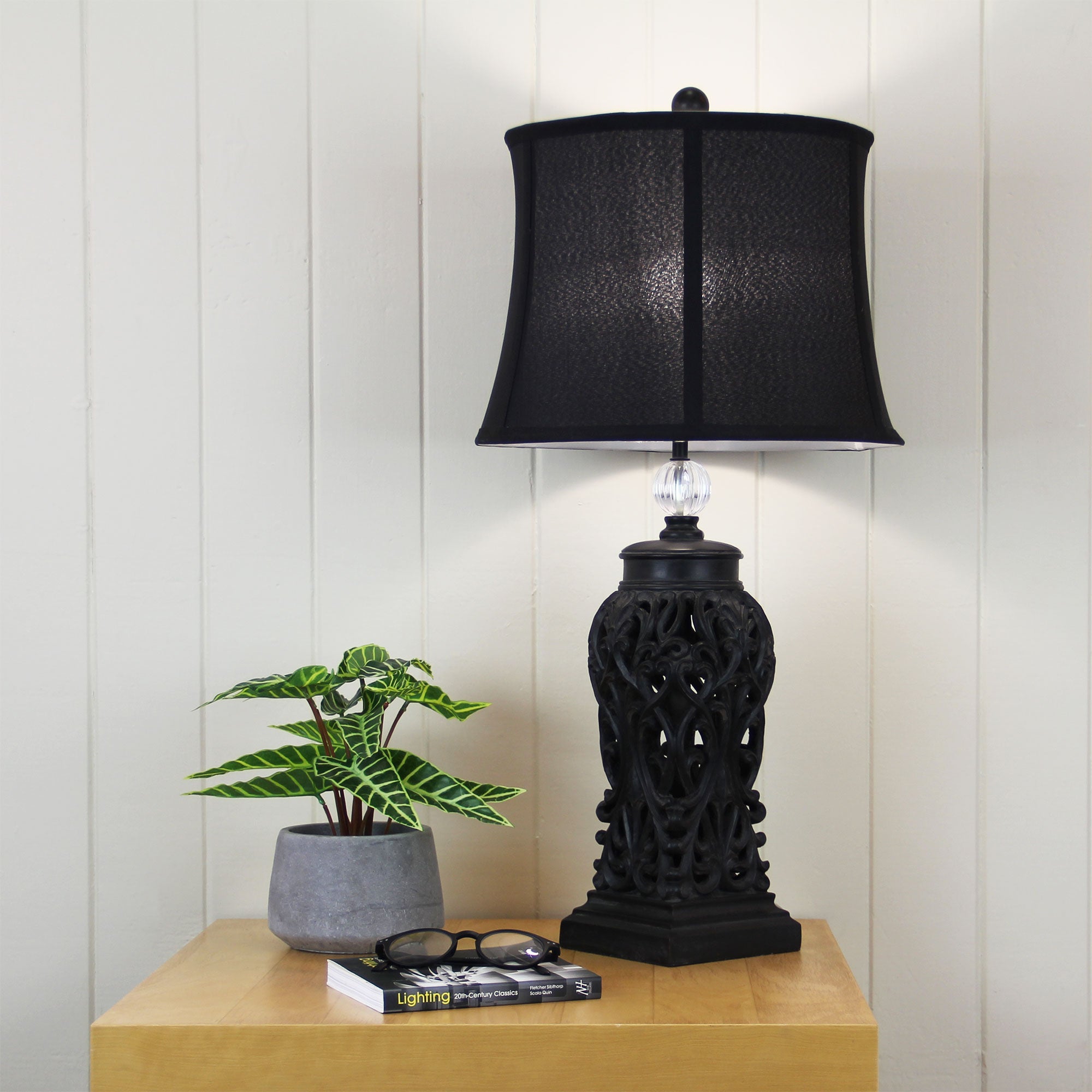 Dorne Antique Black Cut 1 Light Table Lamp With Harp Shade - OL97976BK