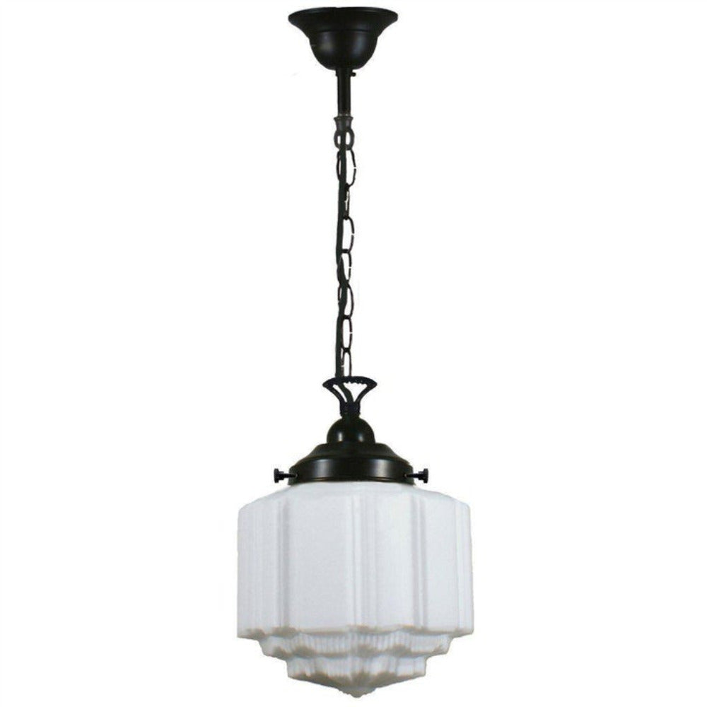 Buy Pendant Lights Australia Single Chain Pendant Patina Black With 8" St Kilda Opal Matt Glass - 3020057