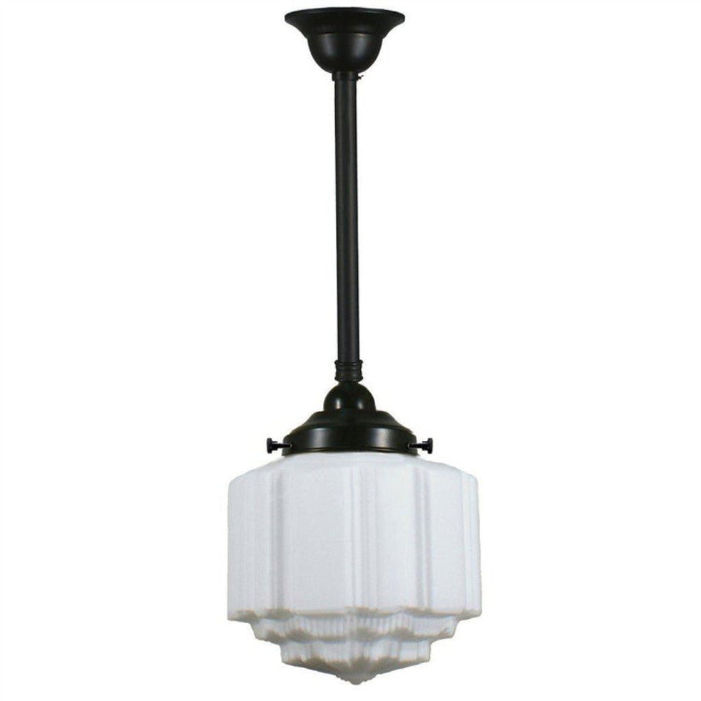 Buy Pendant Lights Australia Single Rod Pendant Patina Black With 8" St Kilda Opal Matt Glass - 3020122