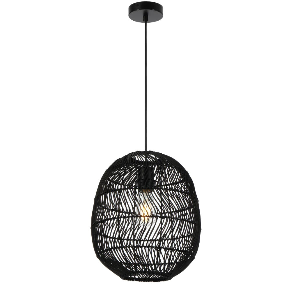 Buy Pendant Lights Australia Rana Pendant Light W300mm Black Rattan - RANA PE30-BK