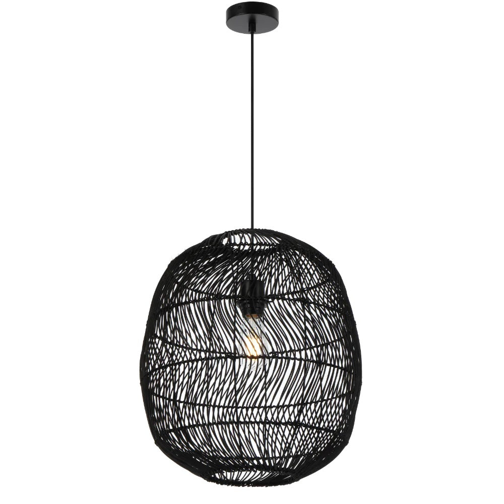 Buy Pendant Lights Australia Rana Pendant Light W400mm Black Rattan - RANA PE40-BK