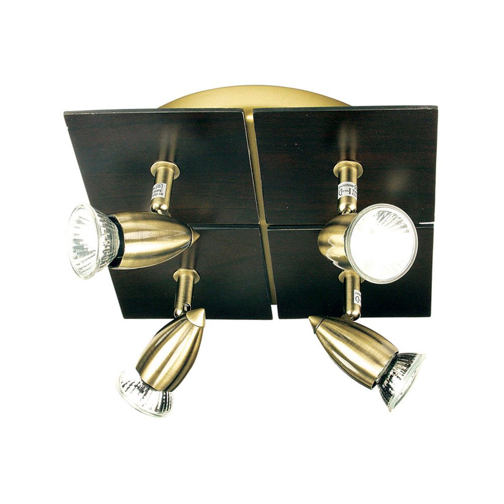 Den 4 Light Spotlight GU10 Antique Brass & Dark Walnut - SL57387/4AB