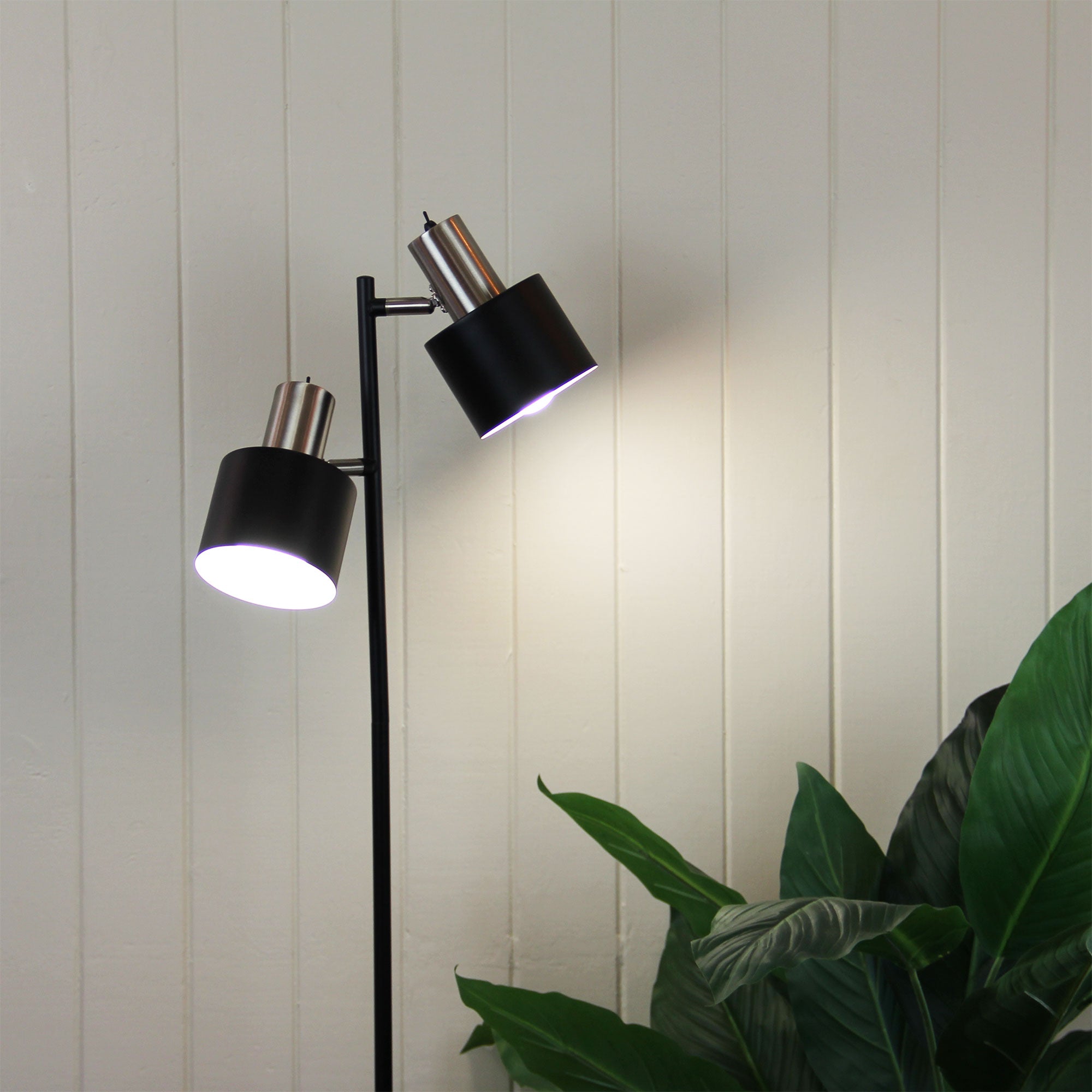 Ari 2 Light Floor Lamp Black With Brushed Chrome Head - SL98787/2BC