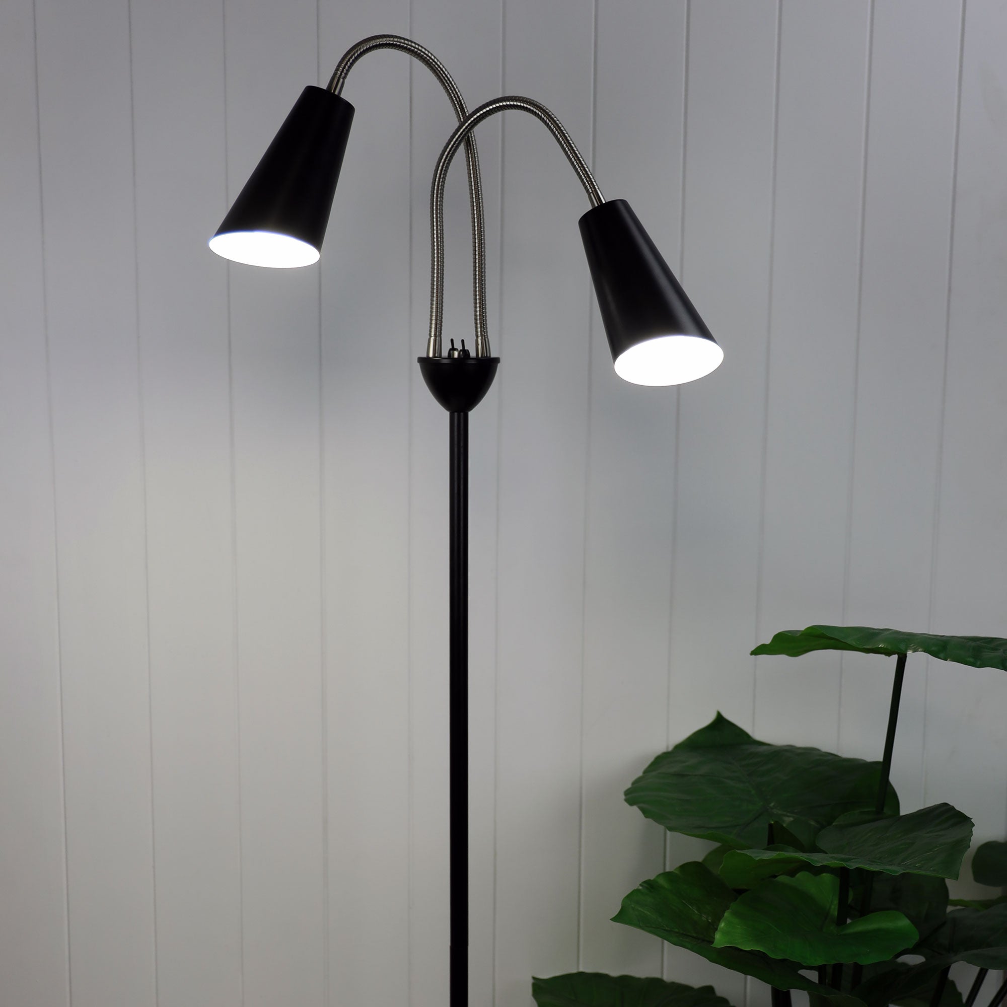 Buy Floor Lamps Australia Walt 2 Light Floor Lamp Black & Brushed Chrome - SL98812BC