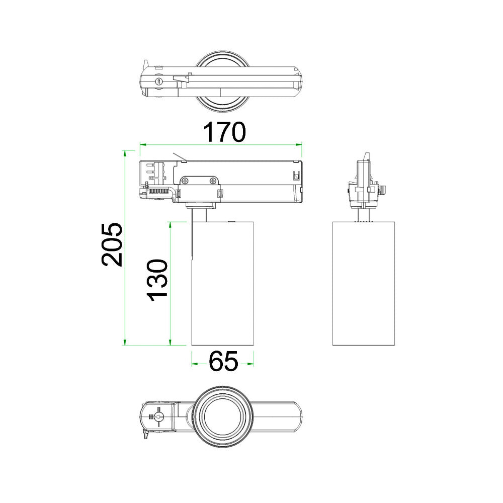 Buy Three Circuit Track Heads Australia TRK 4 Wire 3 Circuit LED Head Black Cylinder- TRKTRI01