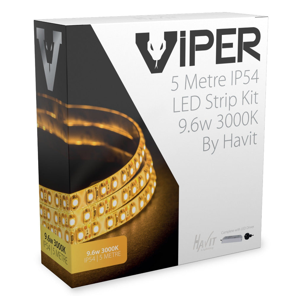 VIPER 24V 9.6W IP54 LED Strip Kit 3000K 5M - VPR9743IP54-120-5M
