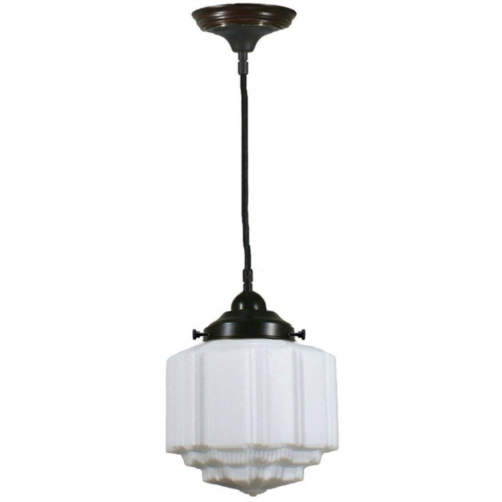 Buy Pendant Lights Australia Single Cord Pendant Patina Black With 8" St Kilda Opal Matt Glass - 3020067