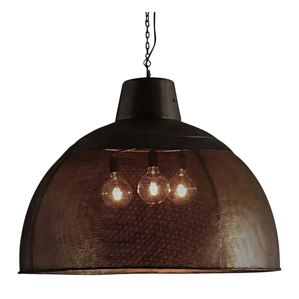 Buy Pendant Lights Australia Riva Extra Large 3 Light Perforated Iron Dome Pendant - Matt Black/Gold - ZAF10500