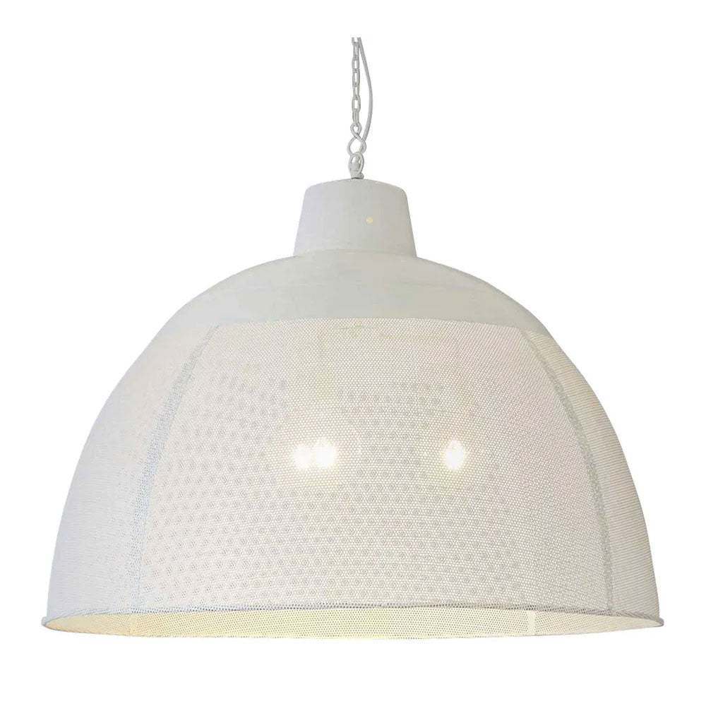 Buy Pendant Lights Australia Riva Extra Large 3 Light Perforated Iron Dome Pendant- Matt White - ZAF10501