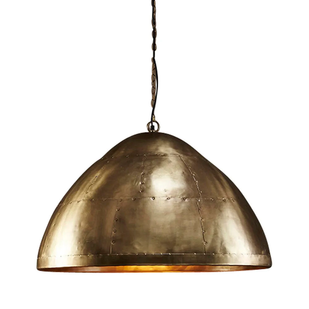 Buy Pendant Lights Australia P51 Large 1 Light Iron Riveted Dome Pendant Antique Brass - ZAF11044BR