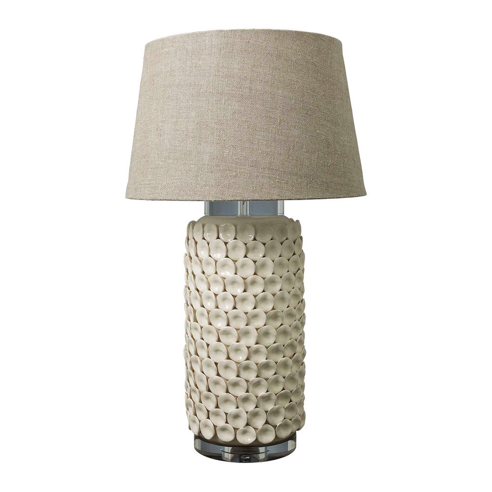 Kenilworth Glazed Ceramic and Acrylic Cylinder Table Lamp with Individual Ceramic Disks Base Only - Cream - ELJC10470CRM