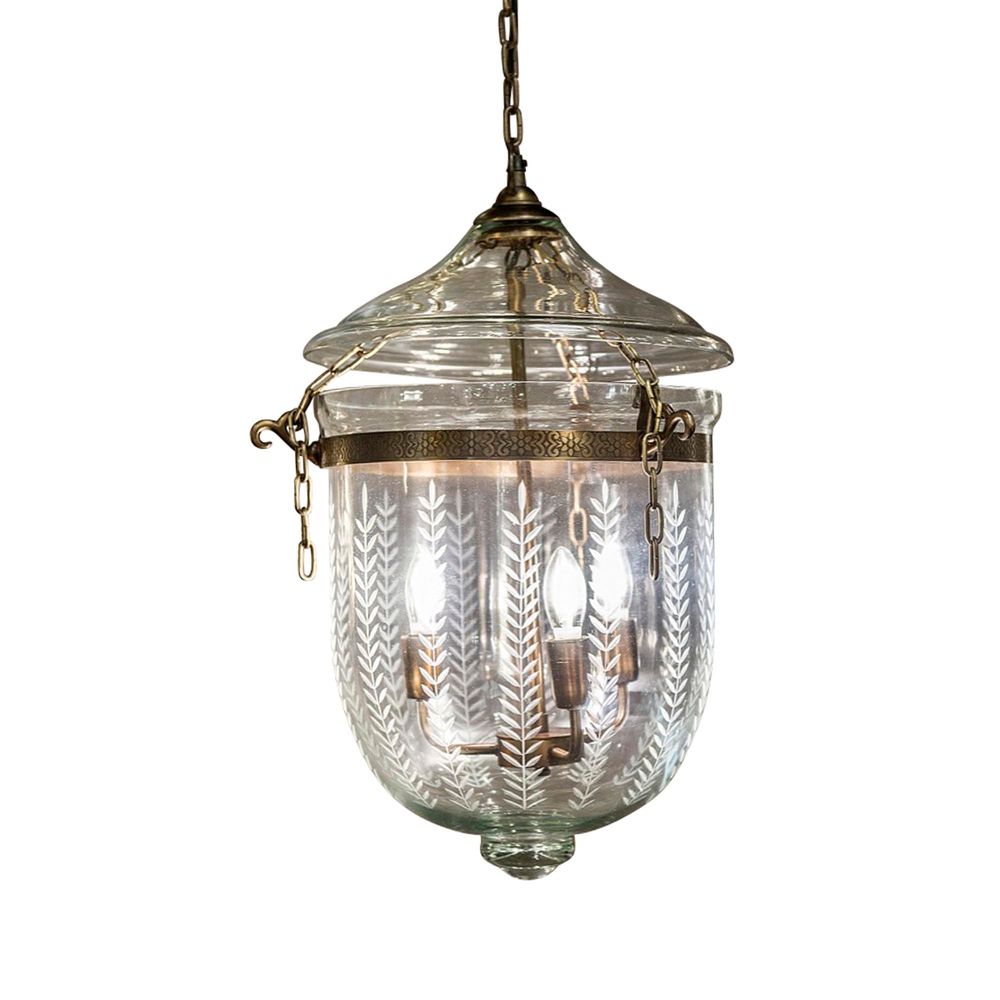 Buy Pendant lights australia - Bell Jar 3 Light Pendant Medium Brass & Leaf Cut Glass - ELKH307