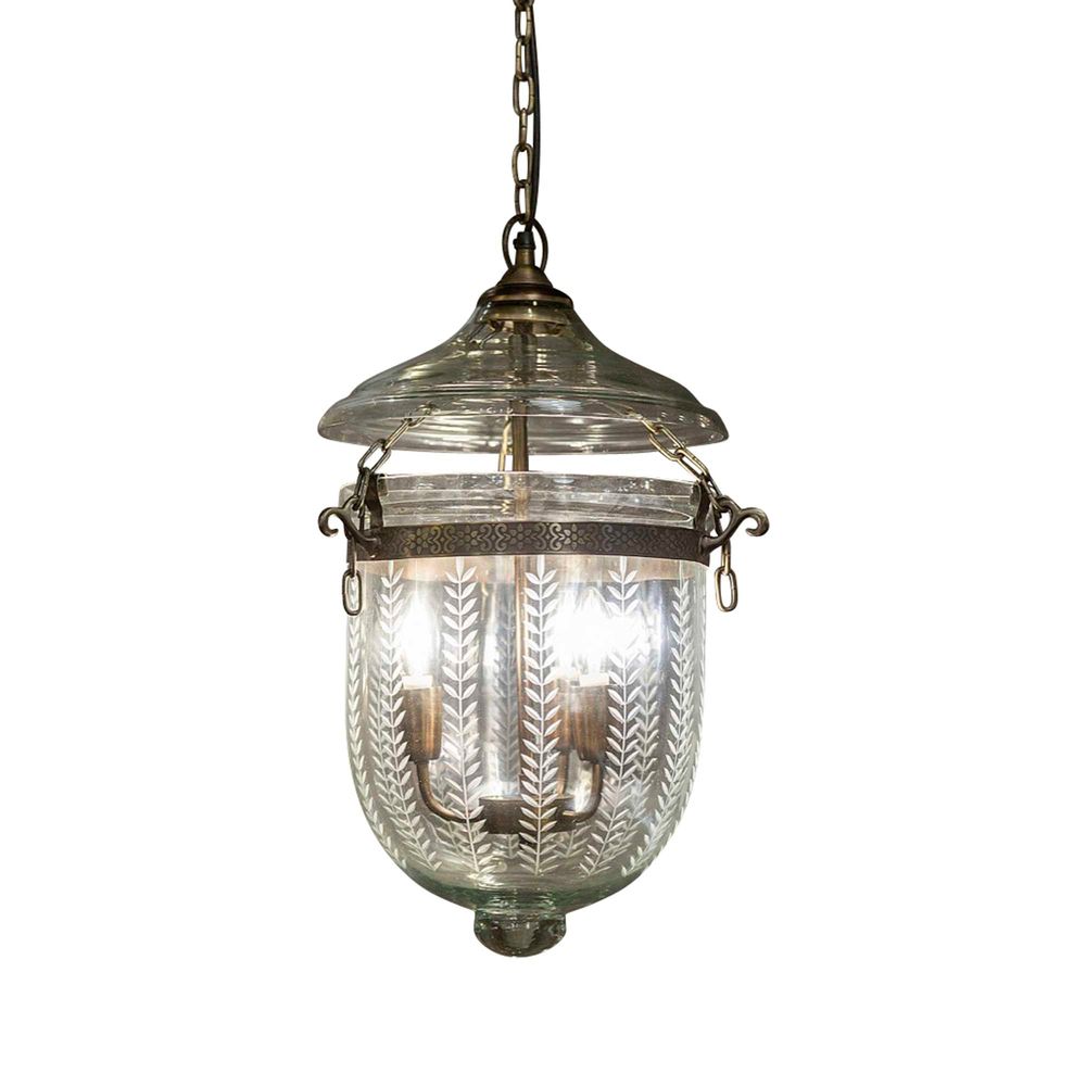 Buy Pendant lights australia - Bell Jar 3 Light Pendant Small Brass & Leaf Cut Glass - ELKH308