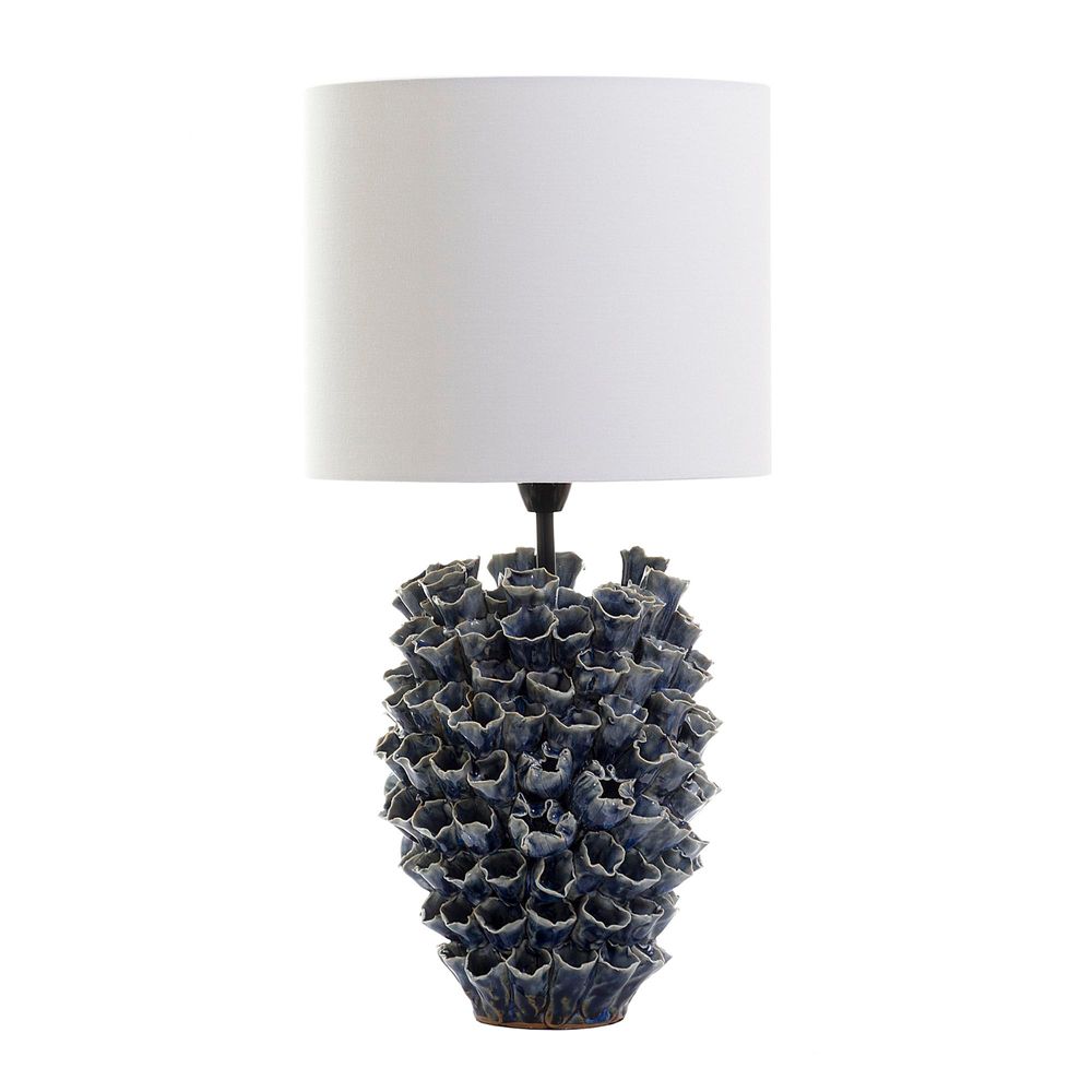Londolozi Table Lamp with White Cylinder Shade Blue Ceramic - ELTIQ102755