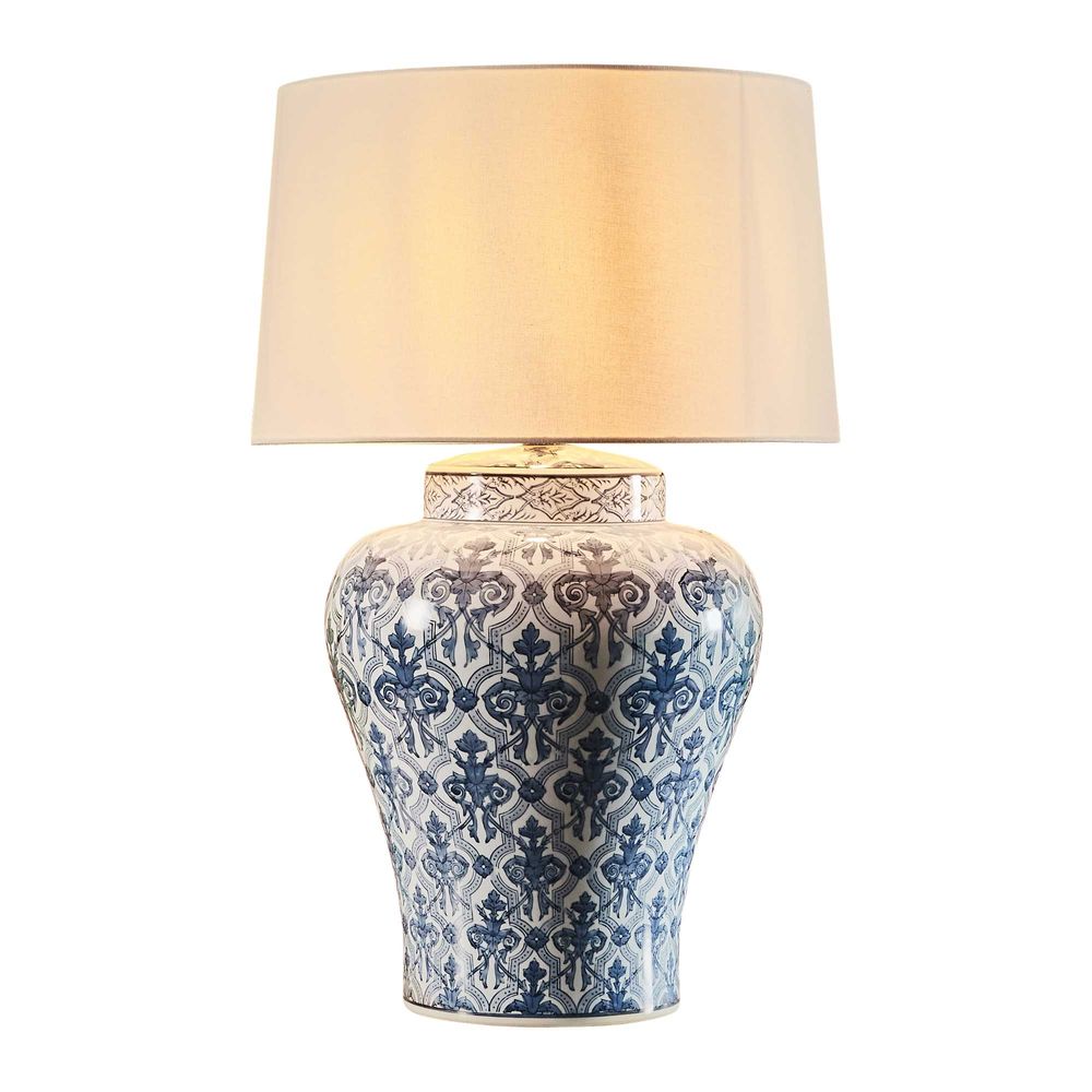 Churchill Glazed Motif Ceramic Urn Table Lamp Base Only - Blue/White - ELJC10539