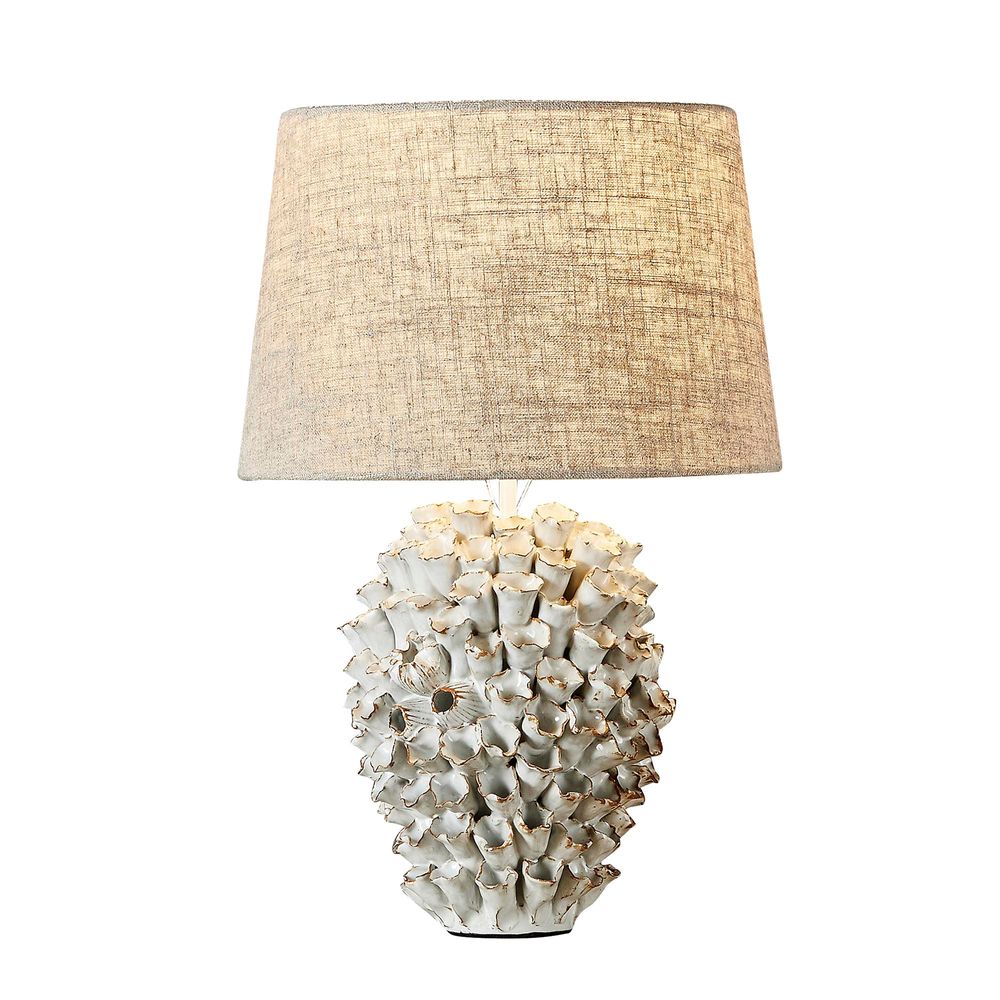 Londolozi Glazed Coral Ceramic Table Lamp with White Cylinder Shade - ELTIQ102681