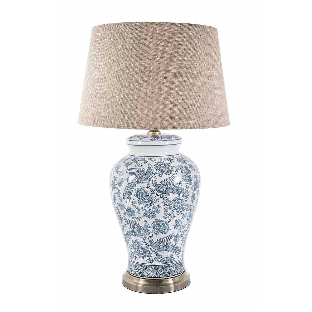 Aviary Glazed Bird Motif Ceramic and Metal Urn Table Lamp Base Only - Blue/White - ELJCC12549