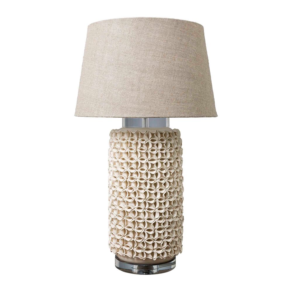 Newland Cylinder Table Lamp with Individual Ceramic Flowers Base Only - Cream Glazed Ceramic and Acrylic - ELJC10150CRM